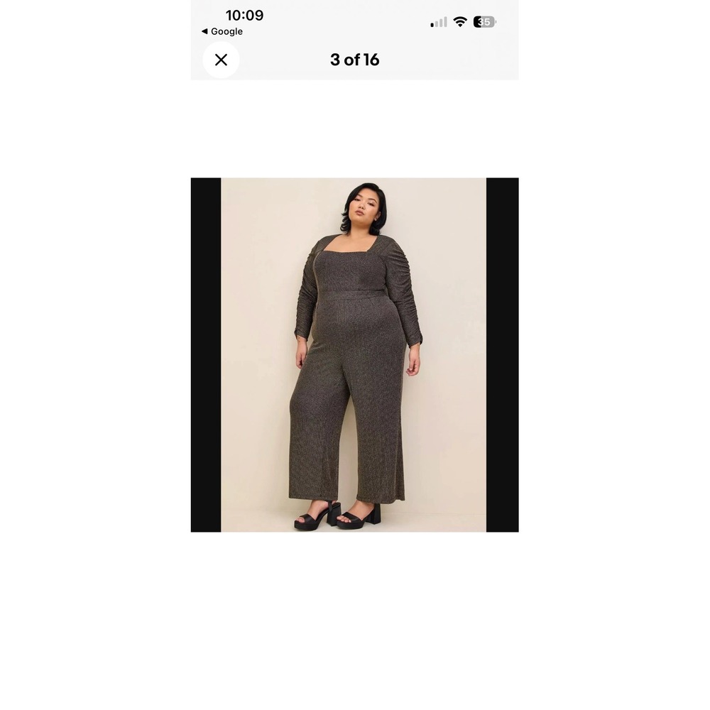 Torrid Womens Gold Glitter Knit Long Sleeve Ruched Sweetheart Neck Jumpsuit 20